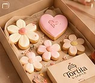 Galletas decoradas en forma de flor y corazón